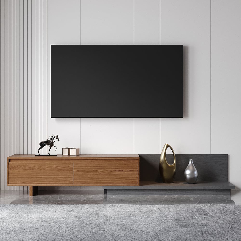 HMR Fero Extendable TV Stand with Drawers - Walnut & Gray, MDF, 47"