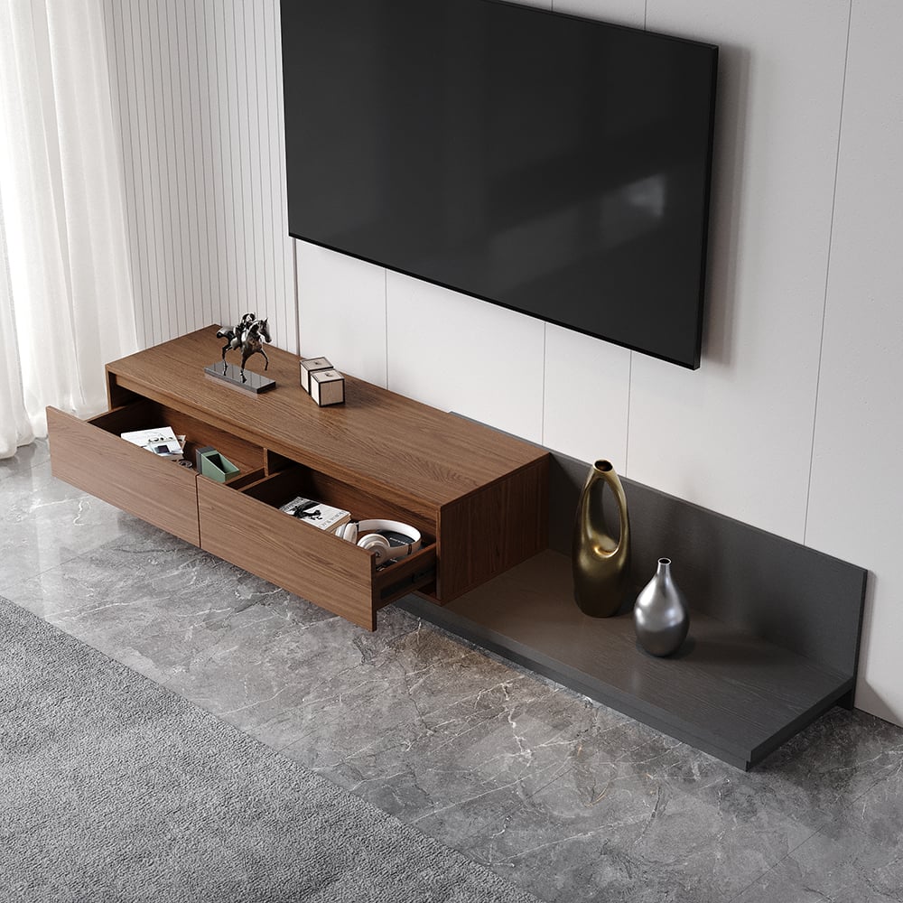 HMR Fero Extendable TV Stand with Drawers - Walnut & Gray, MDF, 47"