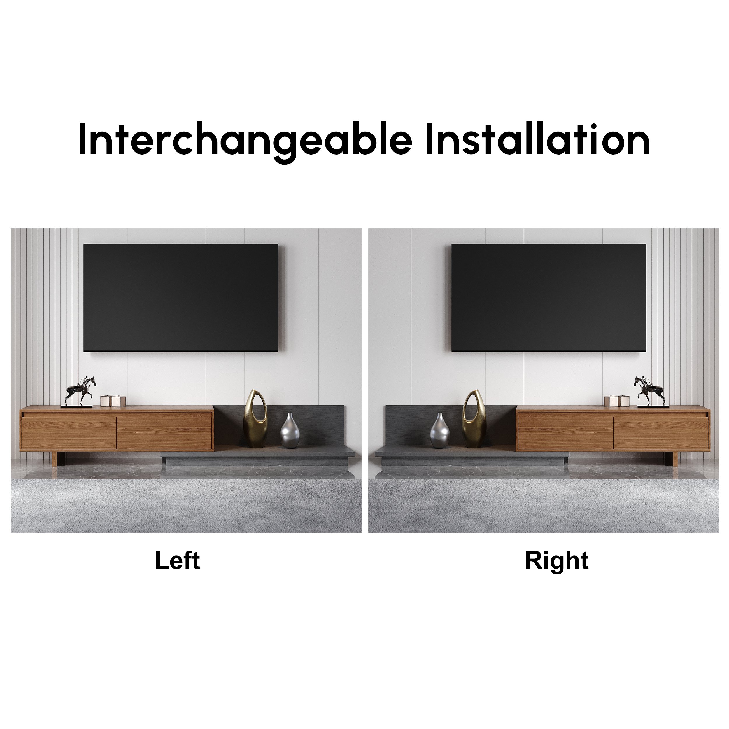 HMR Fero Extendable TV Stand with Drawers - Walnut & Gray, MDF, 47"
