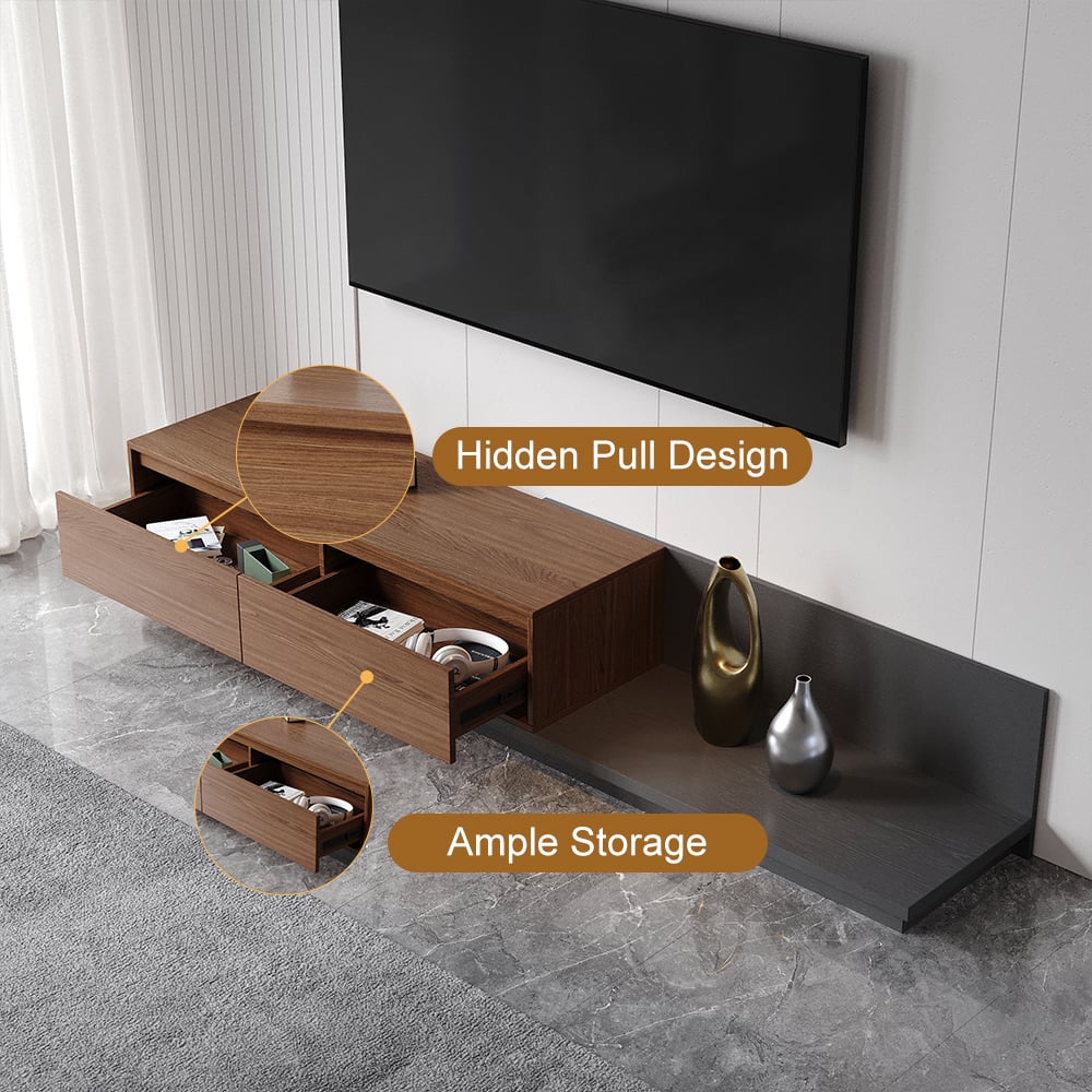 HMR Fero Extendable TV Stand with Drawers - Walnut & Gray, MDF, 47"
