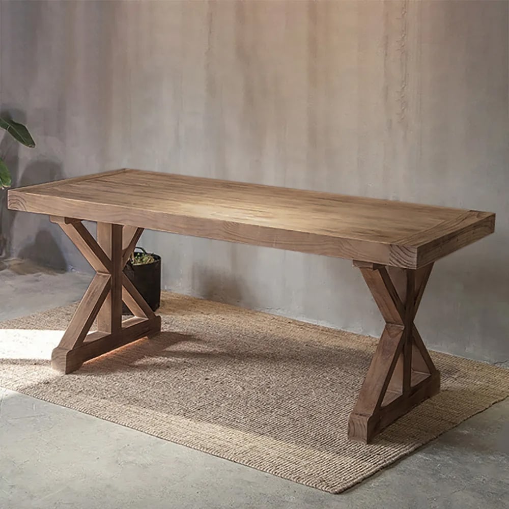 HMR Rustic Farmhouse Wooden Office Desk & Industrial Swivel Office Chair Set - Natural, 59.1"L x 27.6"W x 29.5"H