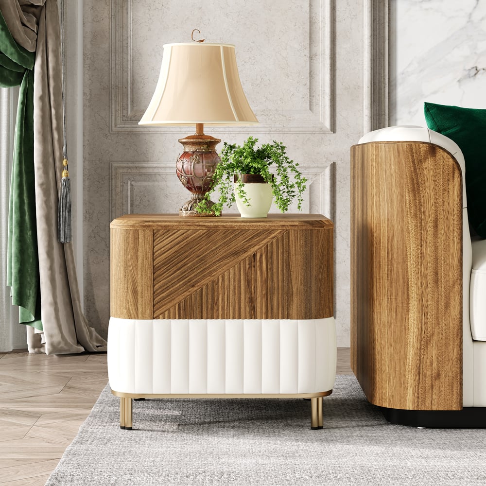 HMR - Wovent Mid-Century Square Modern Walnut Wood Narrow Side Table with Storage Nightstand