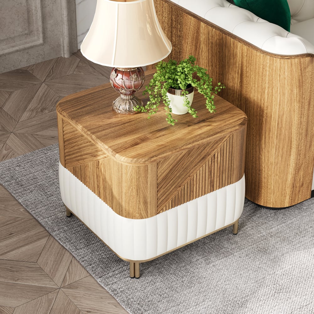 HMR - Wovent Mid-Century Square Modern Walnut Wood Narrow Side Table with Storage Nightstand