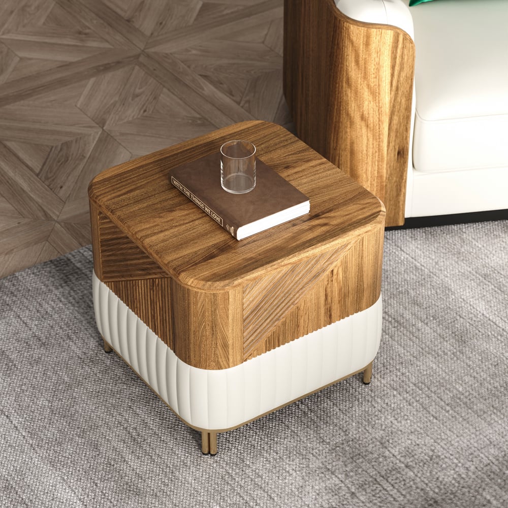 HMR - Wovent Mid-Century Square Modern Walnut Wood Narrow Side Table with Storage Nightstand