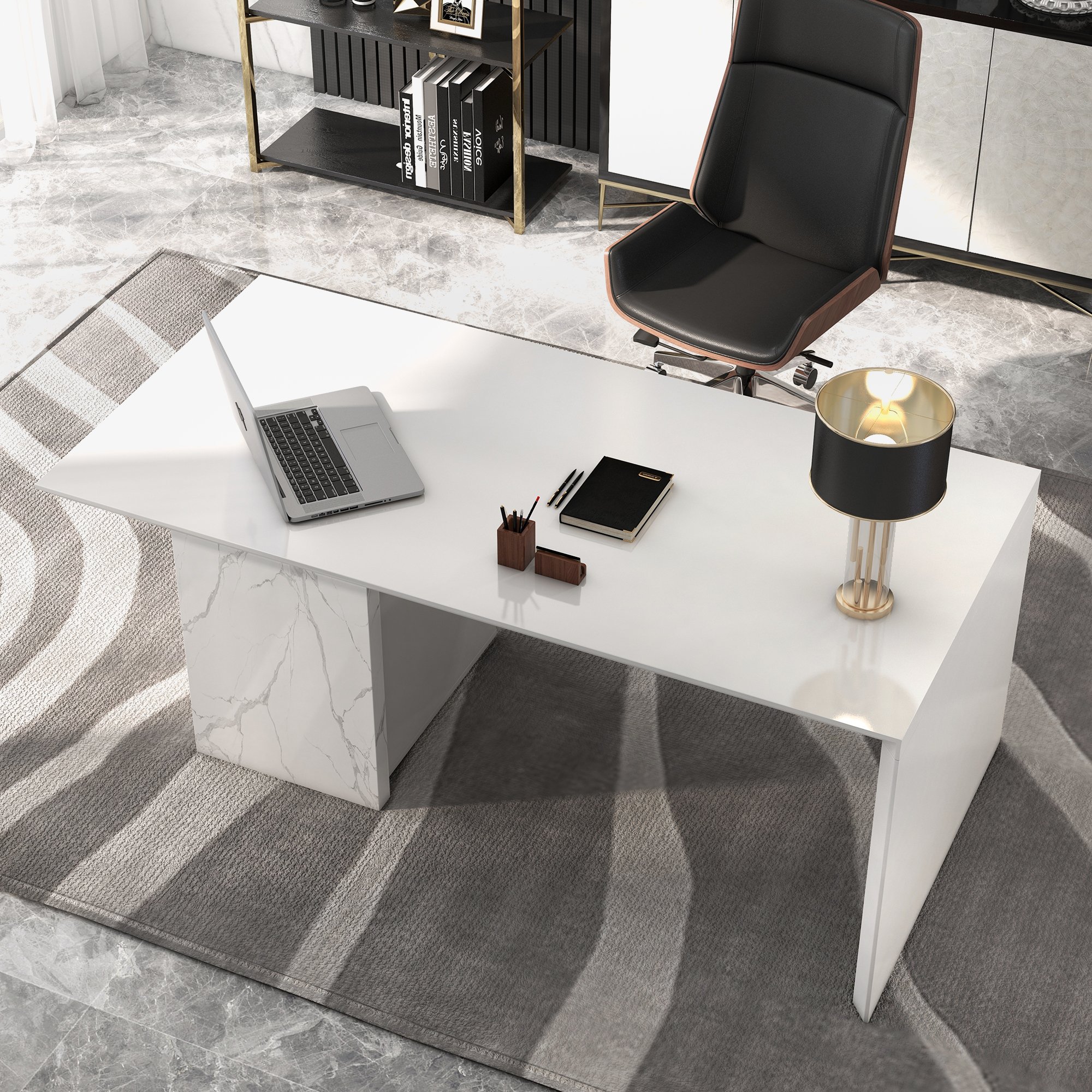 HMR Modern Home Office Desk with Movable File Cabinet - White, 59.8"