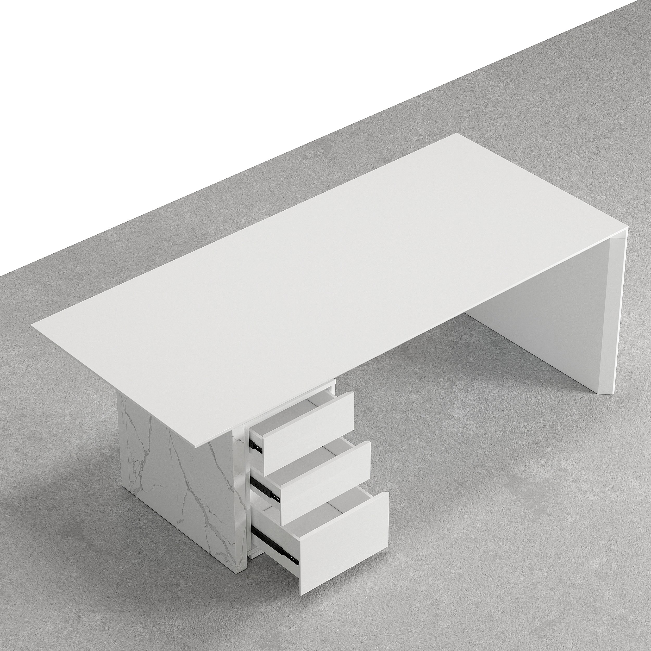 HMR Modern Home Office Desk with Movable File Cabinet - White, 59.8"
