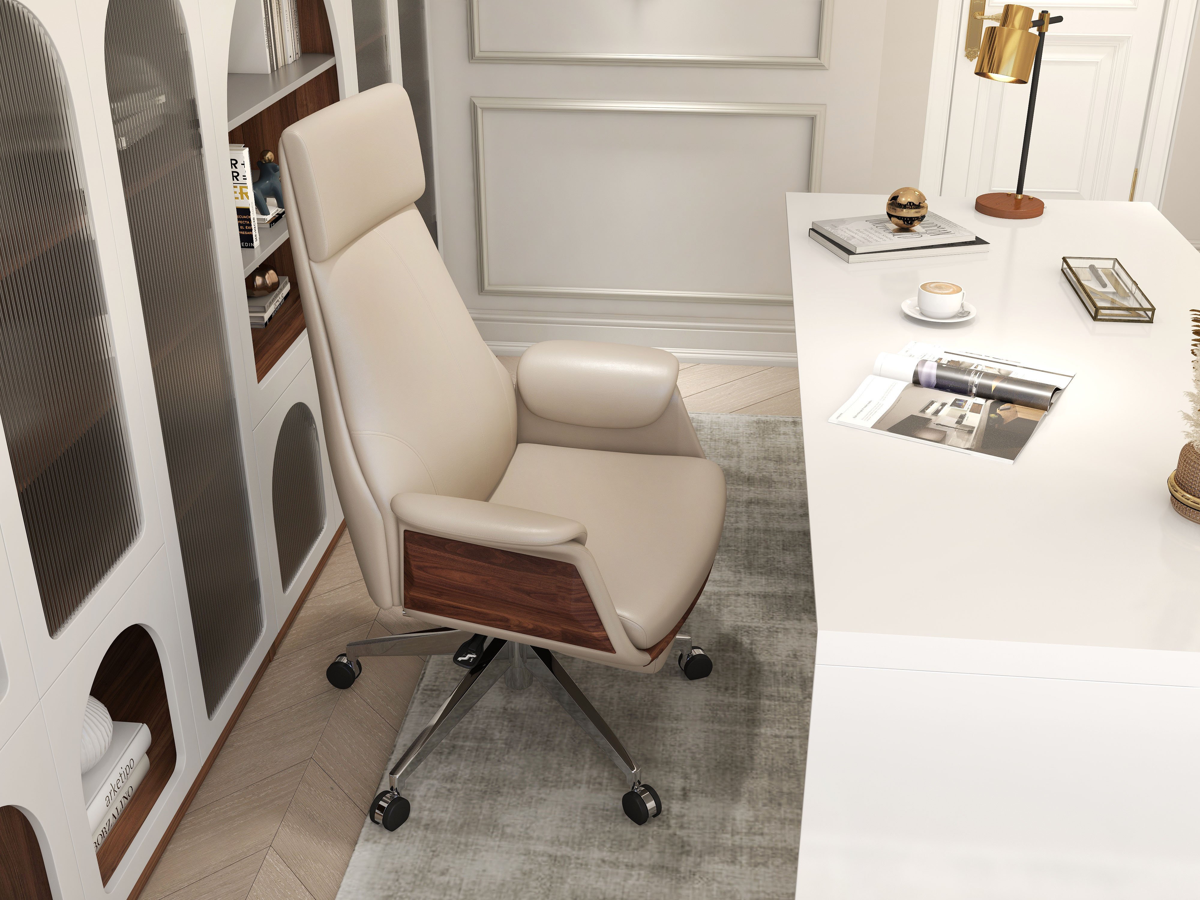 HMR Modern Home Office Desk with Movable File Cabinet - White, 59.8"