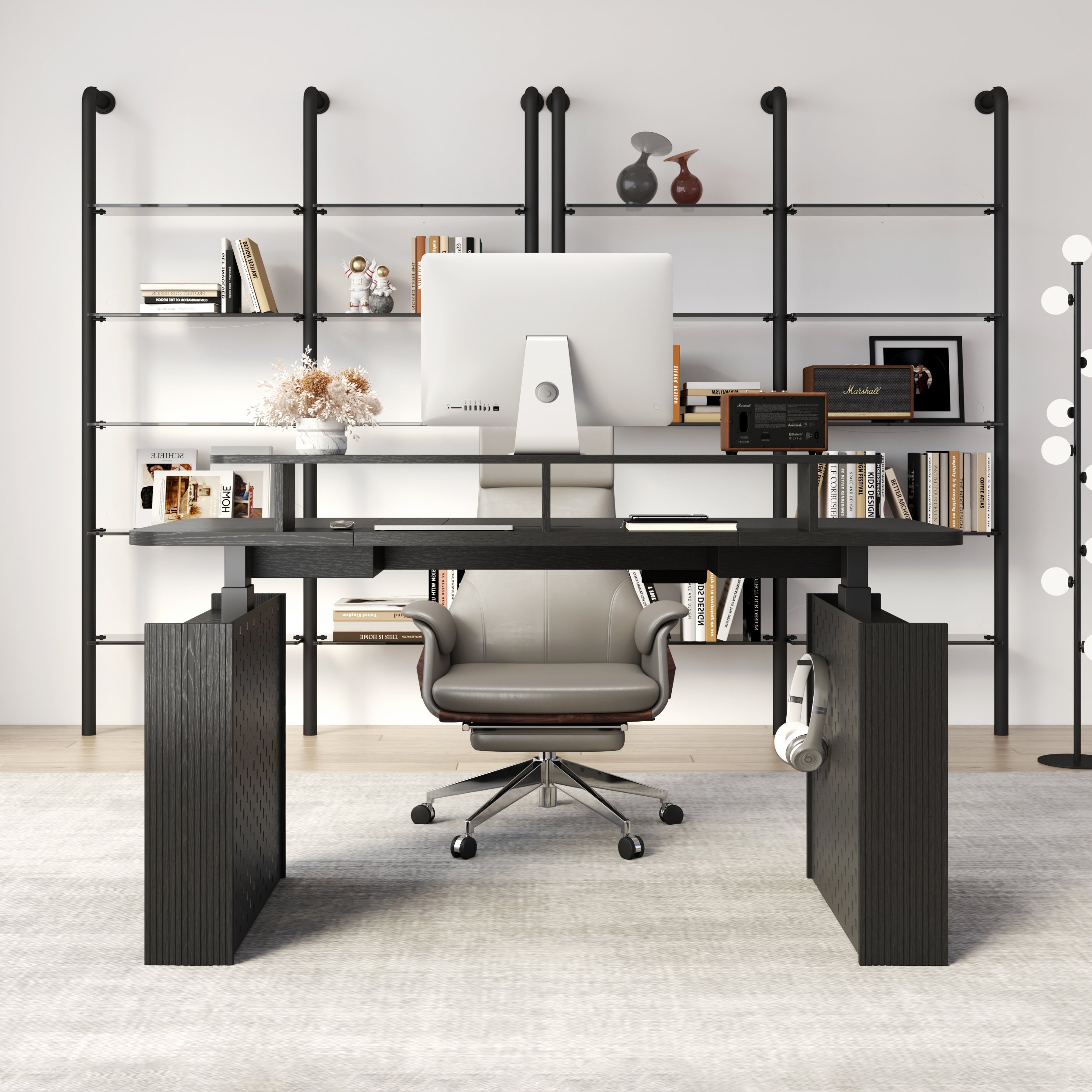 HMR - 59" Modern Black Multifunctional Standing Adjustable Office Desk