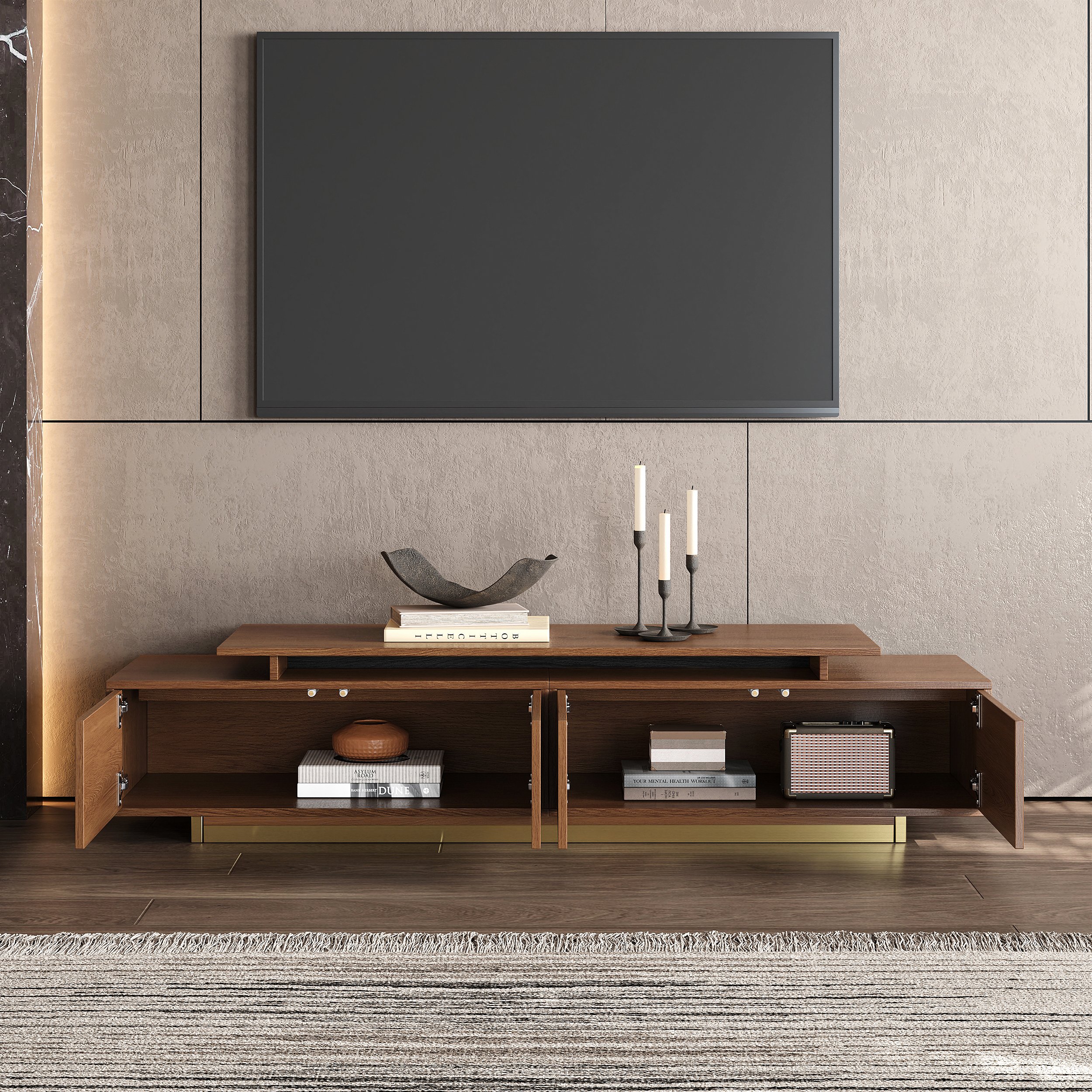 HMR Mordelle Extendable TV Stand with Storage (63"-95") - Walnut