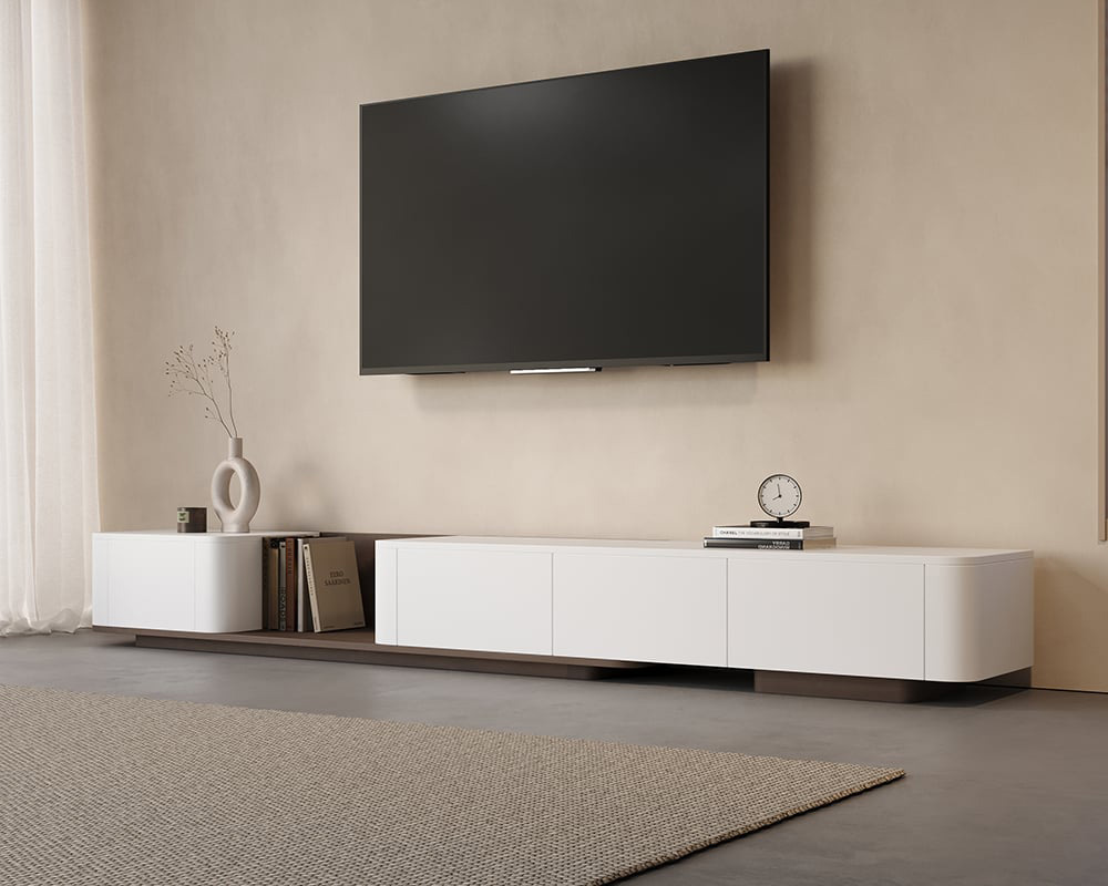 HMR - 118.1" Modern Wood Extendable TV Stand with 4 Drawer Media Console