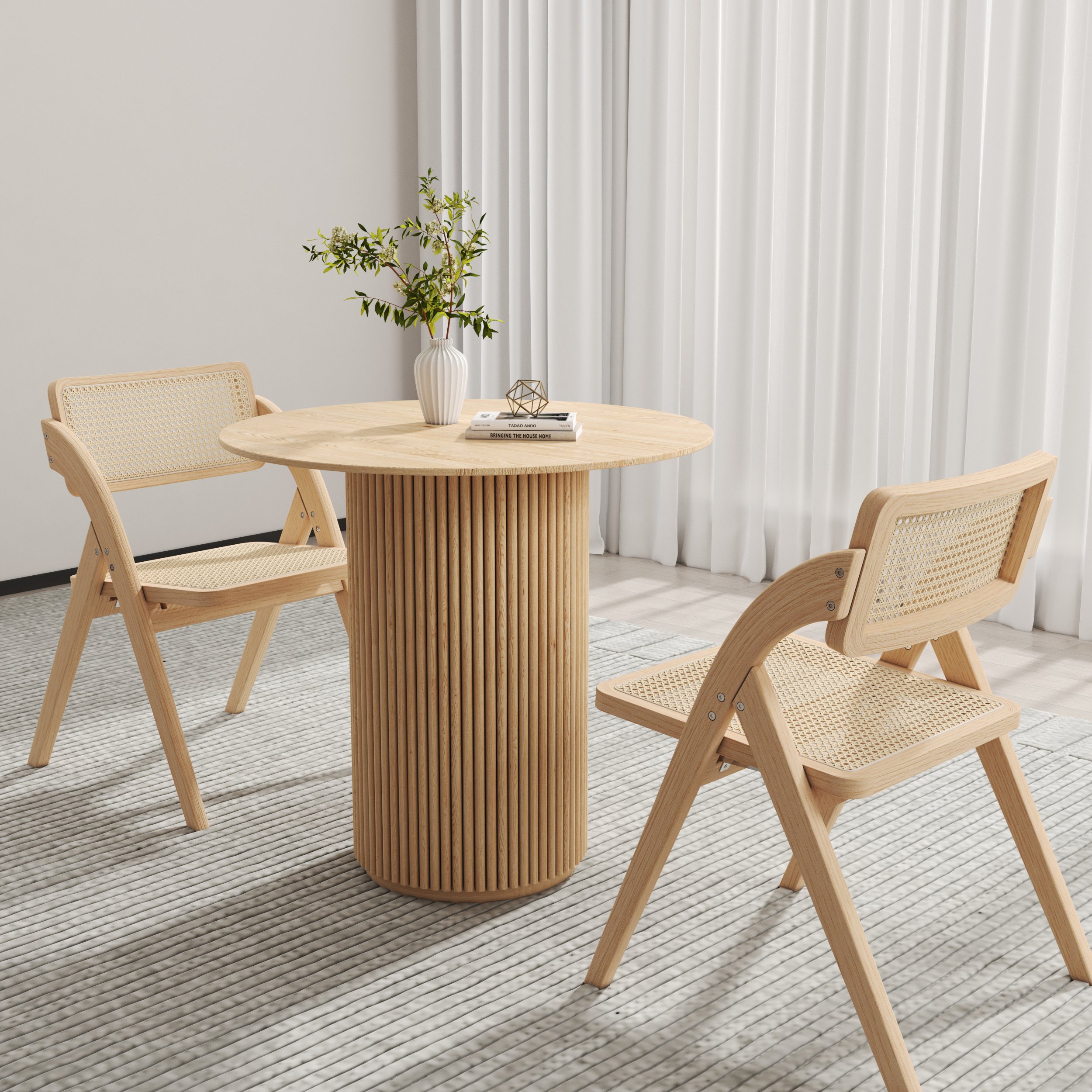 HMR Dining Round Dining Table Natural - Natural, With 2 Chairs, Style A