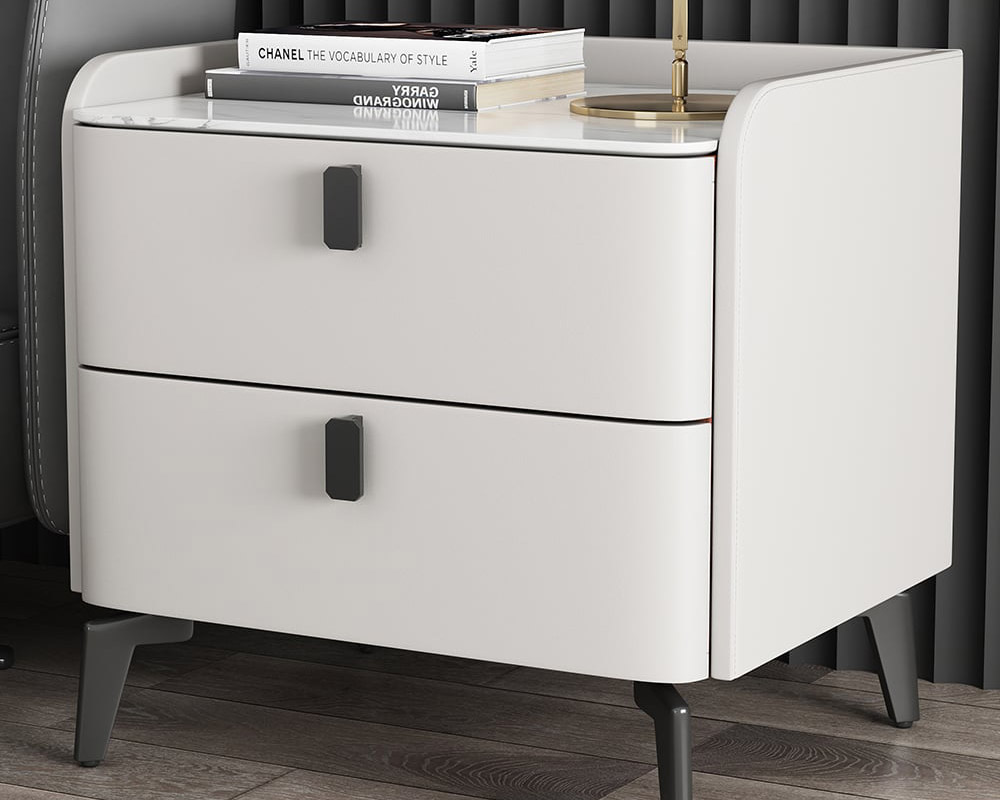 HMR Nightstand with 2-Drawer (Set of 2) - White, Faux Leather