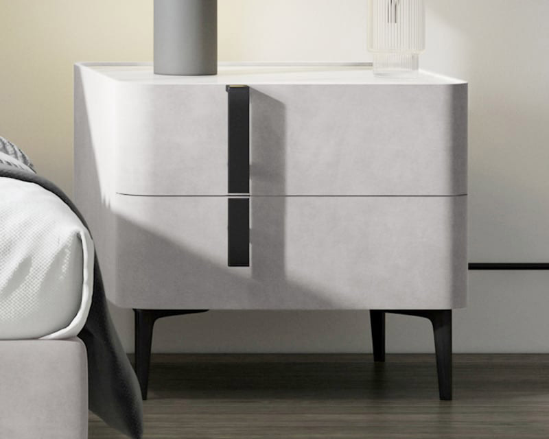 HMR Modern Nightstand with Drawers & Sintered Stone Top Freestanding Bedside Table - Gray, Left Hand
