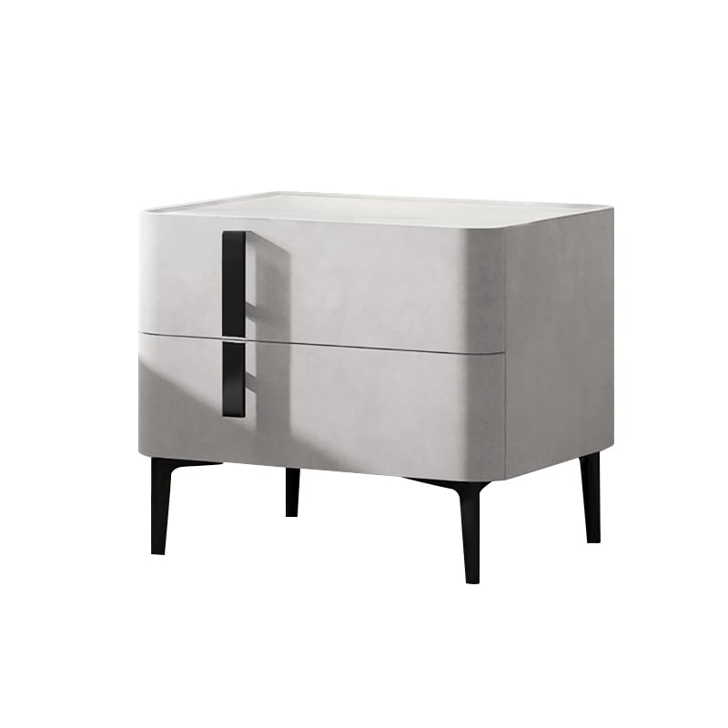 HMR Modern Nightstand with Drawers & Sintered Stone Top Freestanding Bedside Table - Gray, Left Hand