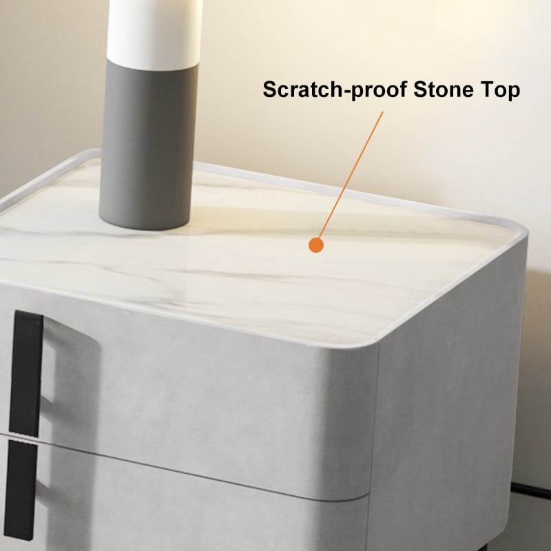 HMR Modern Nightstand with Drawers & Sintered Stone Top Freestanding Bedside Table - Gray, Left Hand