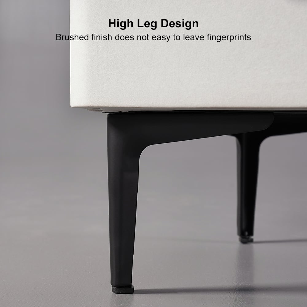 HMR Modern Nightstand with Drawers & Sintered Stone Top Freestanding Bedside Table - Gray, Left Hand