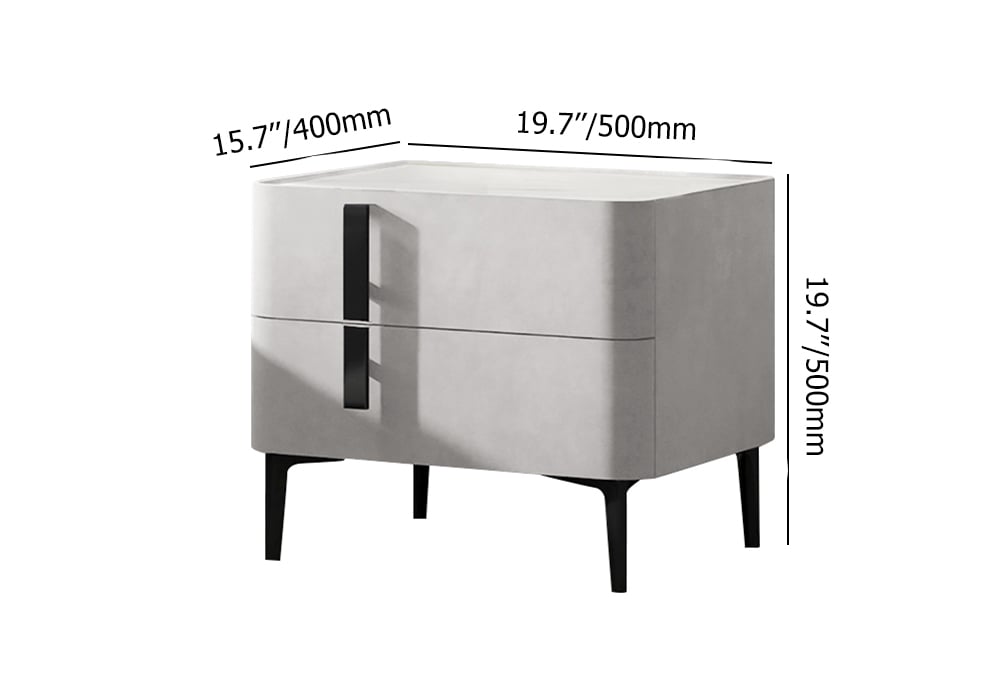 HMR Modern Nightstand with Drawers & Sintered Stone Top Freestanding Bedside Table - Gray, Left Hand