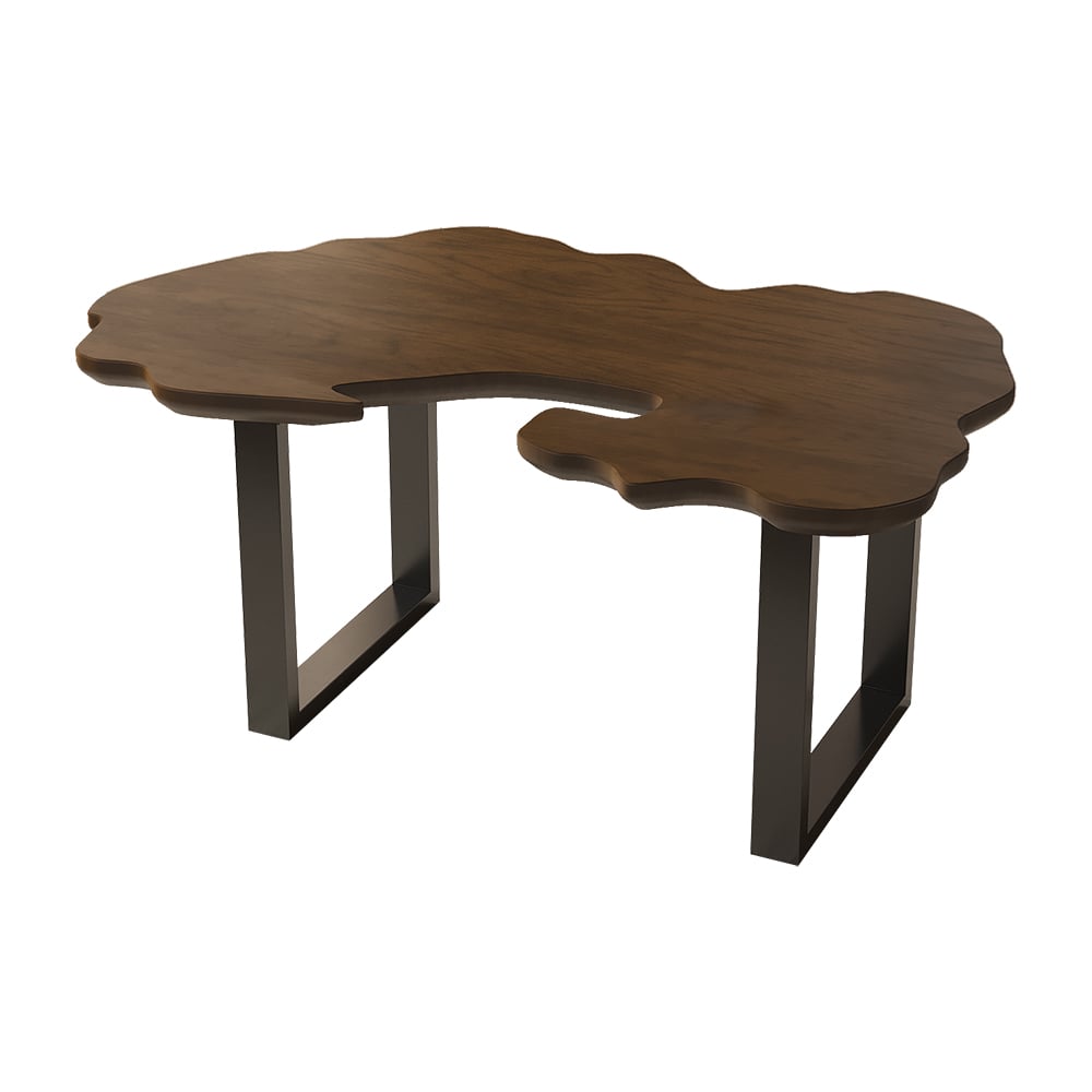 HMR - Rustic 39.8" Live-Edge Coffee Table Walnut & Black with Wooden Tabletop & Metal Base