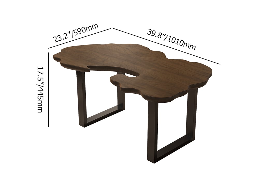 HMR - Rustic 39.8" Live-Edge Coffee Table Walnut & Black with Wooden Tabletop & Metal Base