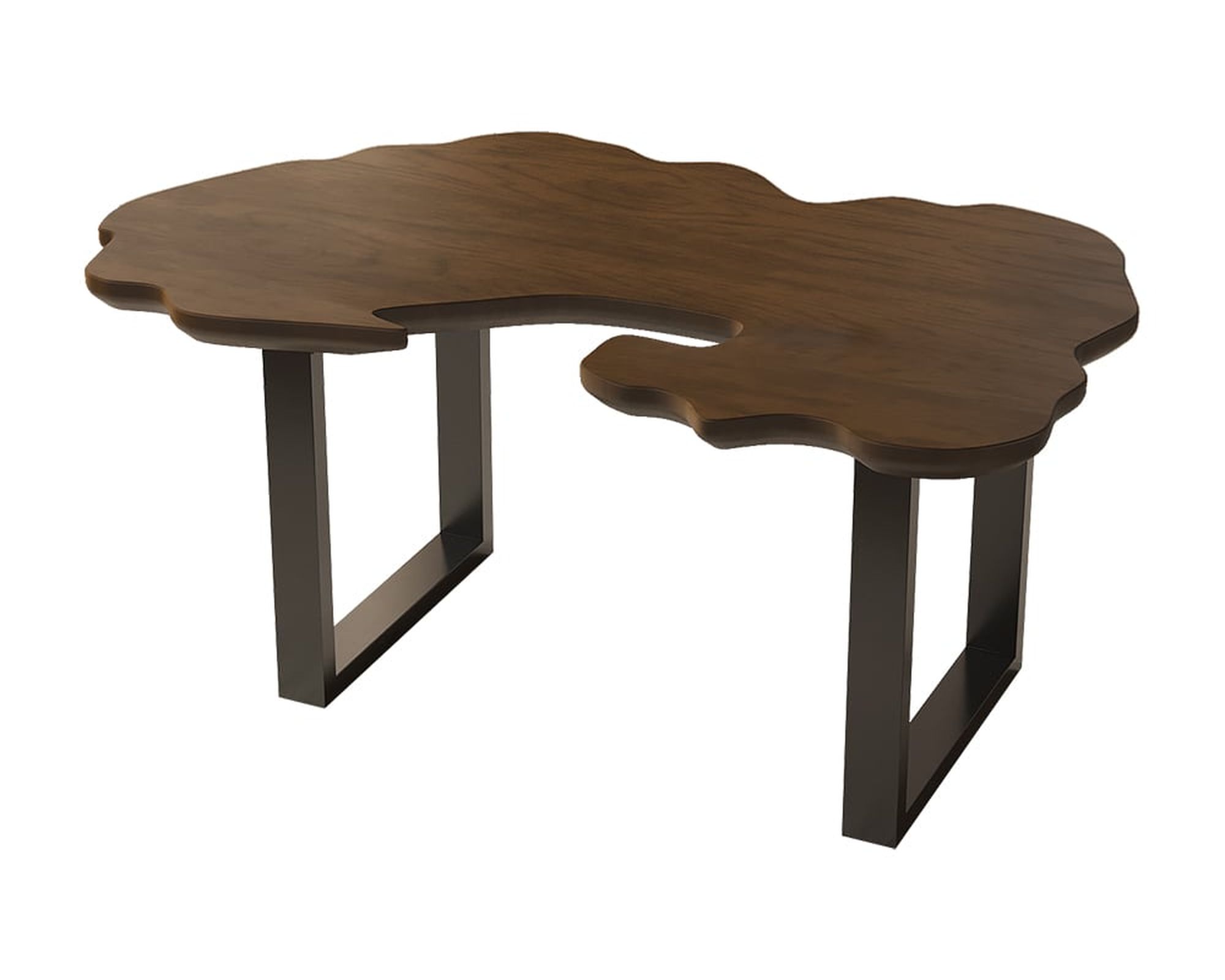 HMR - Rustic 39.8" Live-Edge Coffee Table Walnut & Black with Wooden Tabletop & Metal Base