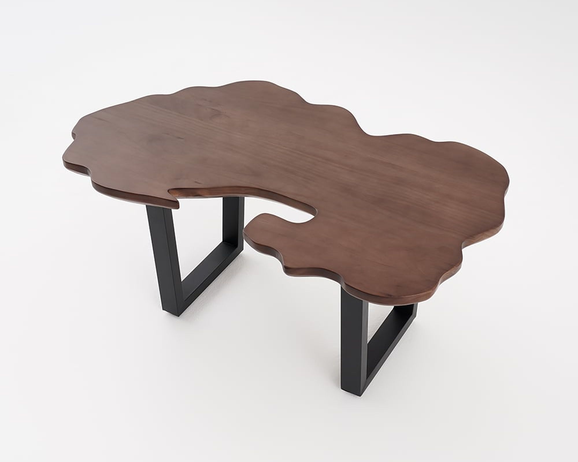 HMR - Rustic 39.8" Live-Edge Coffee Table Walnut & Black with Wooden Tabletop & Metal Base