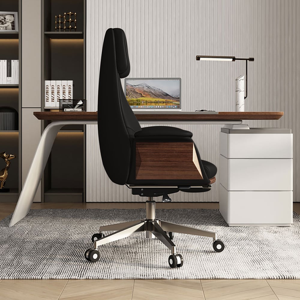 HMR 64.2" Wooden Writing Desk & Reclining Leather Office Desk Chair Set - White & Black