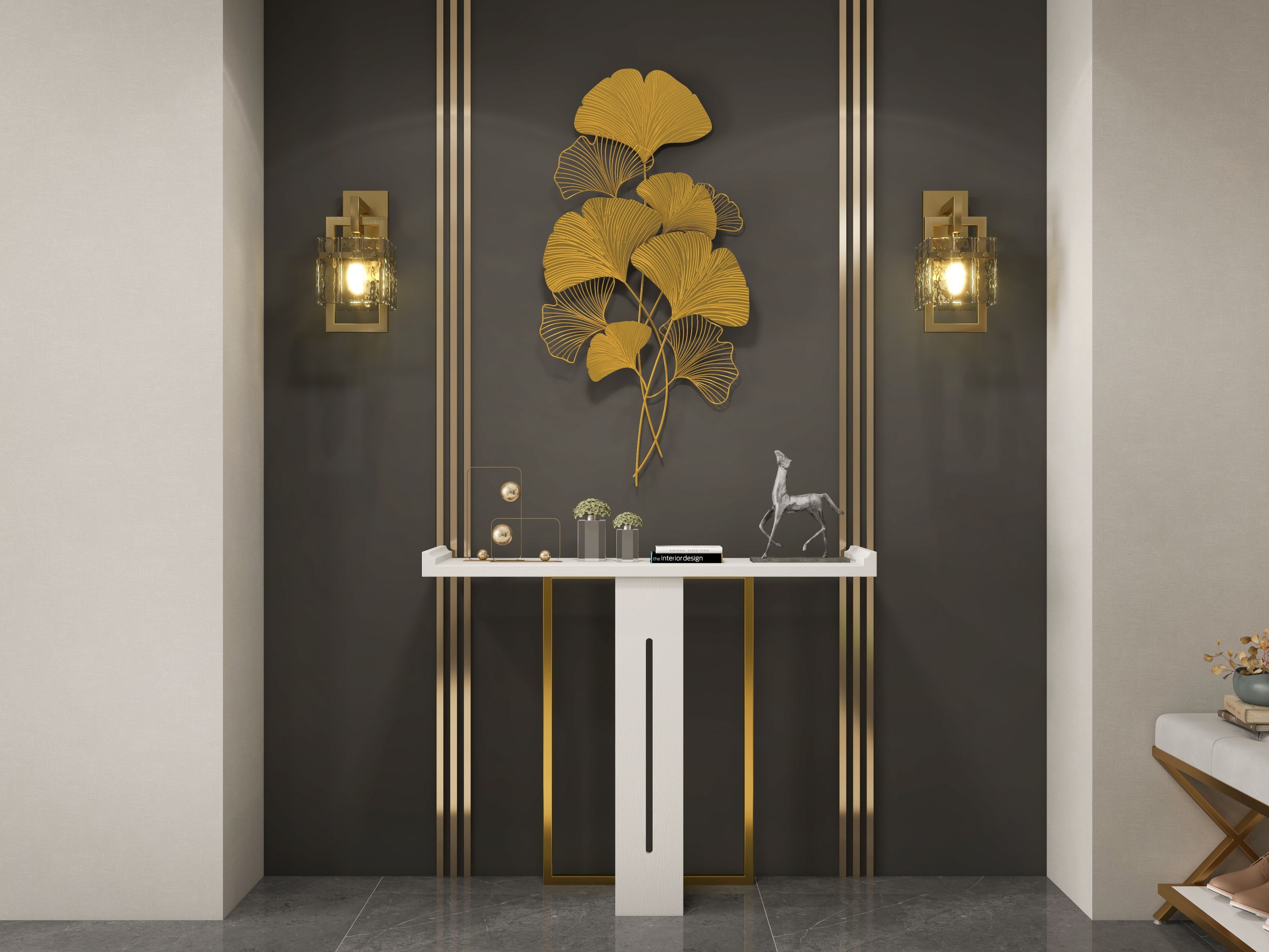 HMR Narrow 39" Console Table - White/Gold