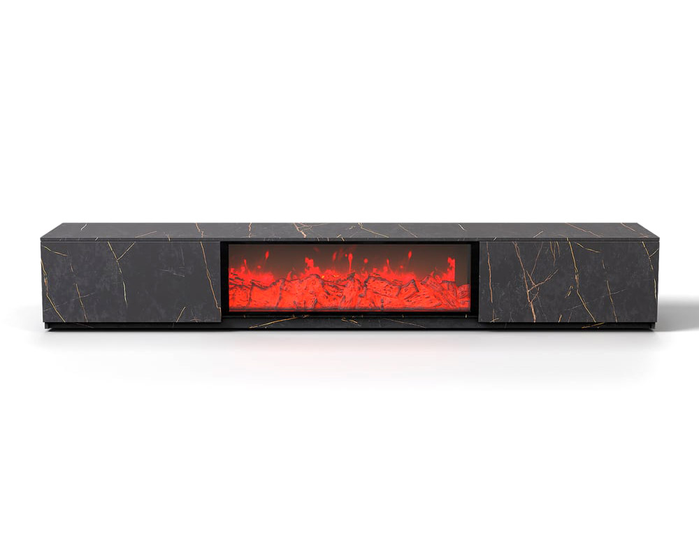 HMR Sintered Stone Electric Fireplace TV Stand & Coffee Table Set - Black, 78.7"W x 15.4"D x 15.4"H