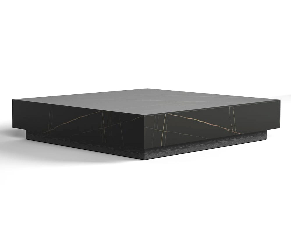 HMR Sintered Stone Electric Fireplace TV Stand & Coffee Table Set - Black, 78.7"W x 15.4"D x 15.4"H