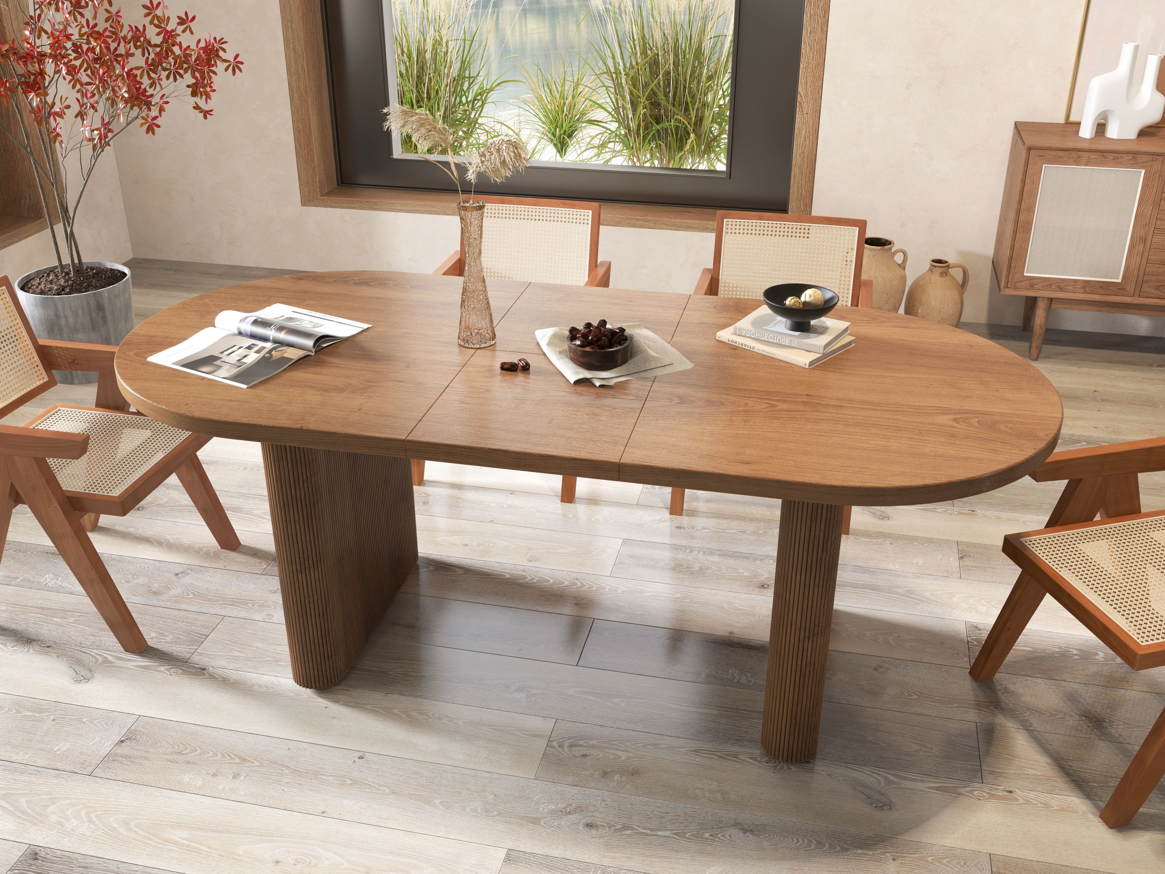HMR Japandi Oval Extendable Dining Table - Walnut, 63"-79" (seats 4-6)