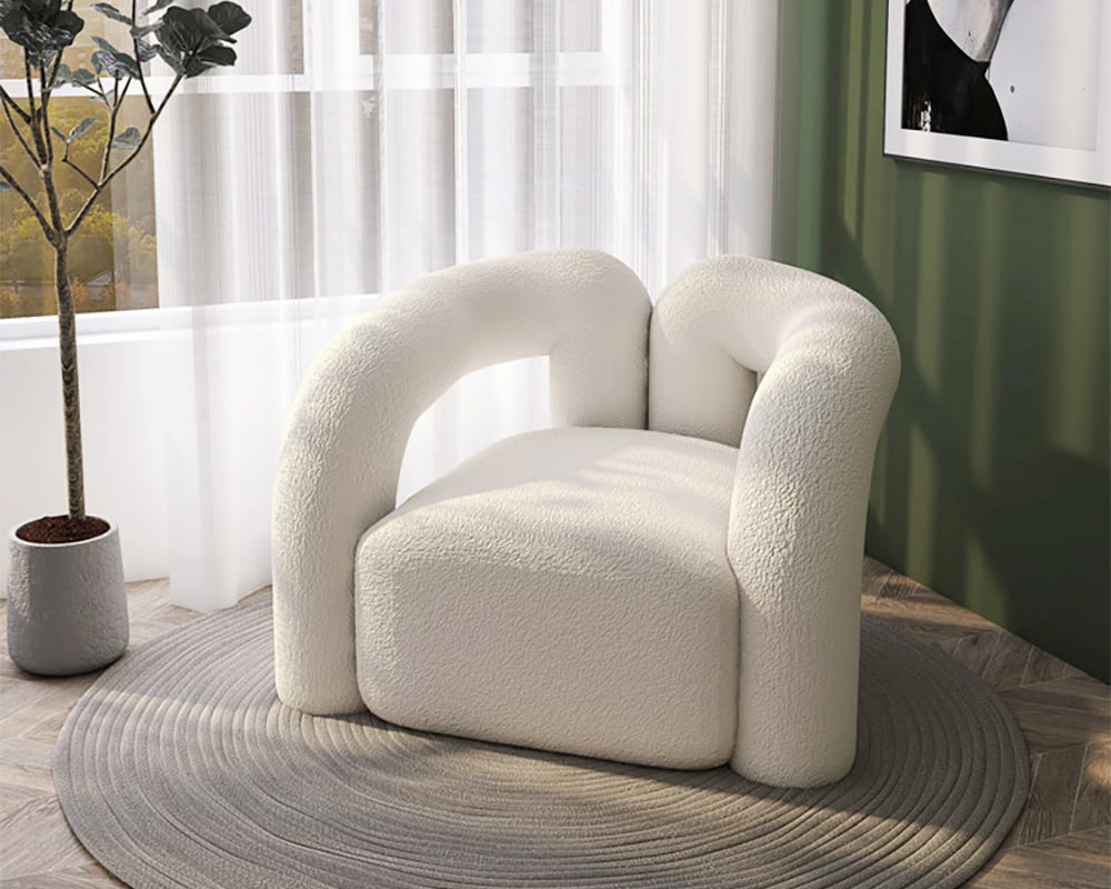 HMR - Japandi Boucle Accent Chair Shaggy Armchair for Living Room