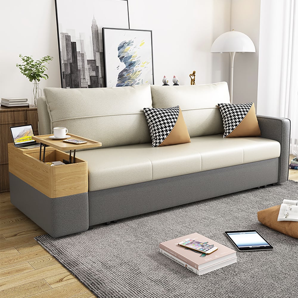 HMR - 77" Queen 2-Seater Sleeper Sofa with Lift Top End Table