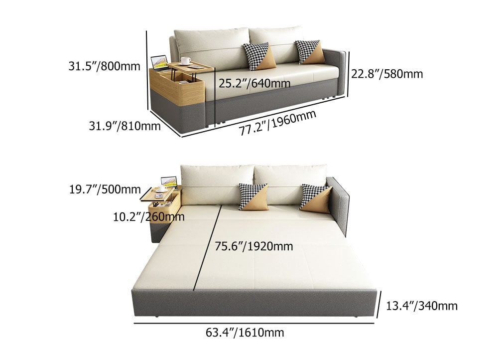 HMR - 77" Queen 2-Seater Sleeper Sofa with Lift Top End Table