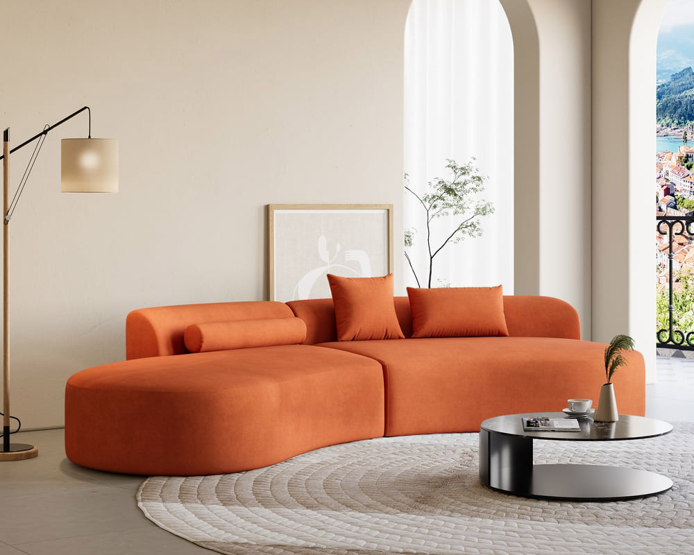 HMR - 109" 2-Piece Curved Sectional Sofa with Pillows