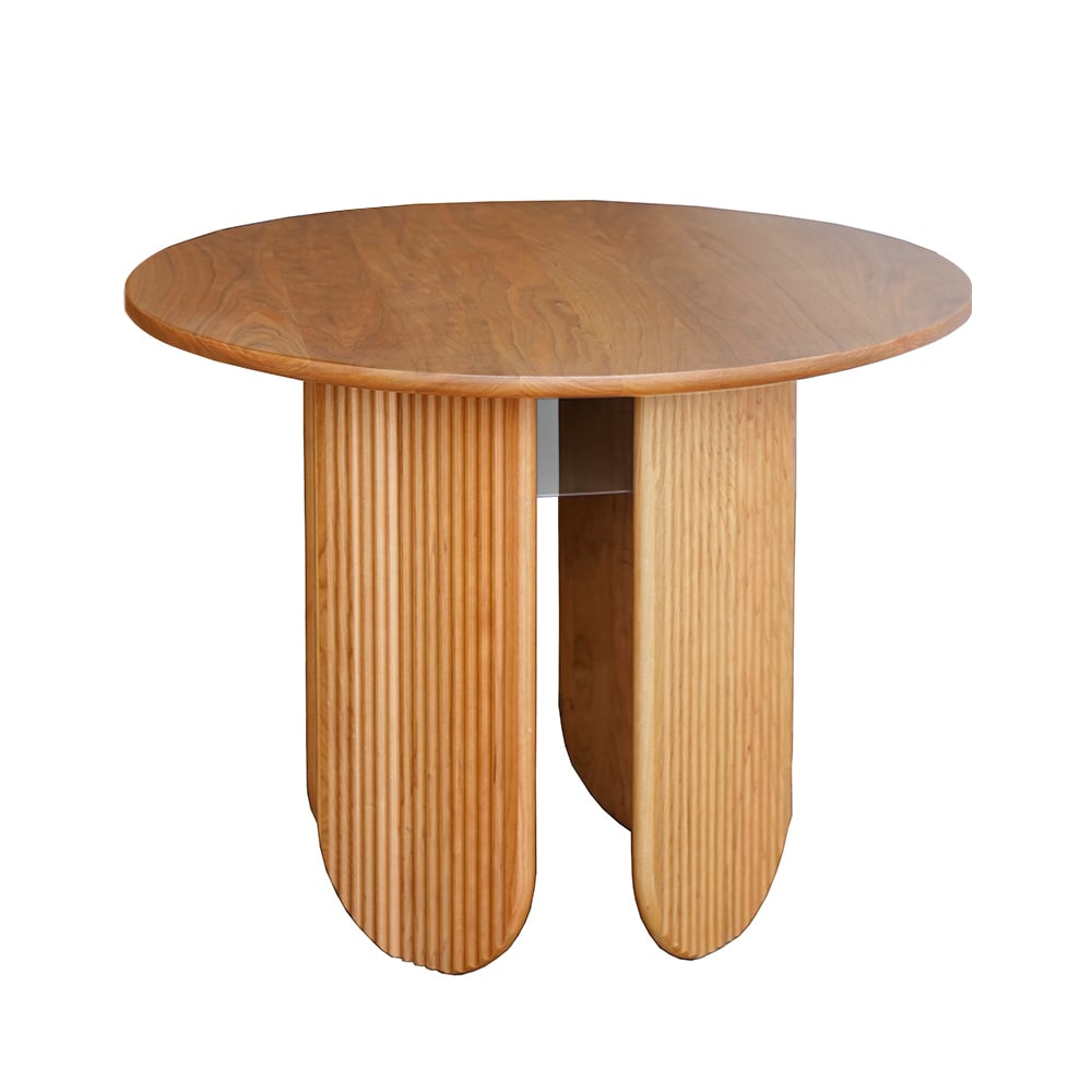 HMR - 35.4" Japandi Round Wood Dining Table with Storage Cherry Seats 2-4 People