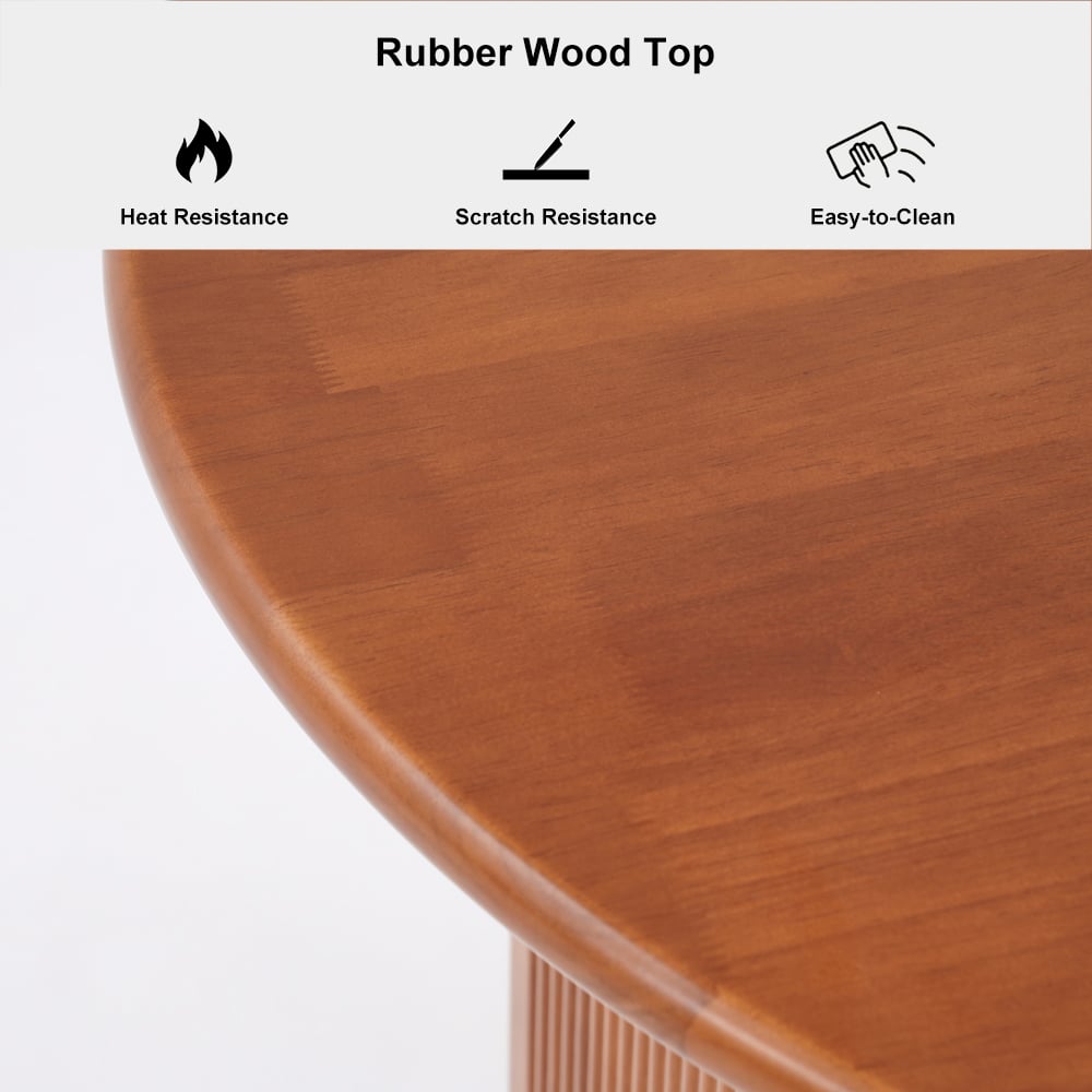 HMR - 35.4" Japandi Round Wood Dining Table with Storage Cherry Seats 2-4 People