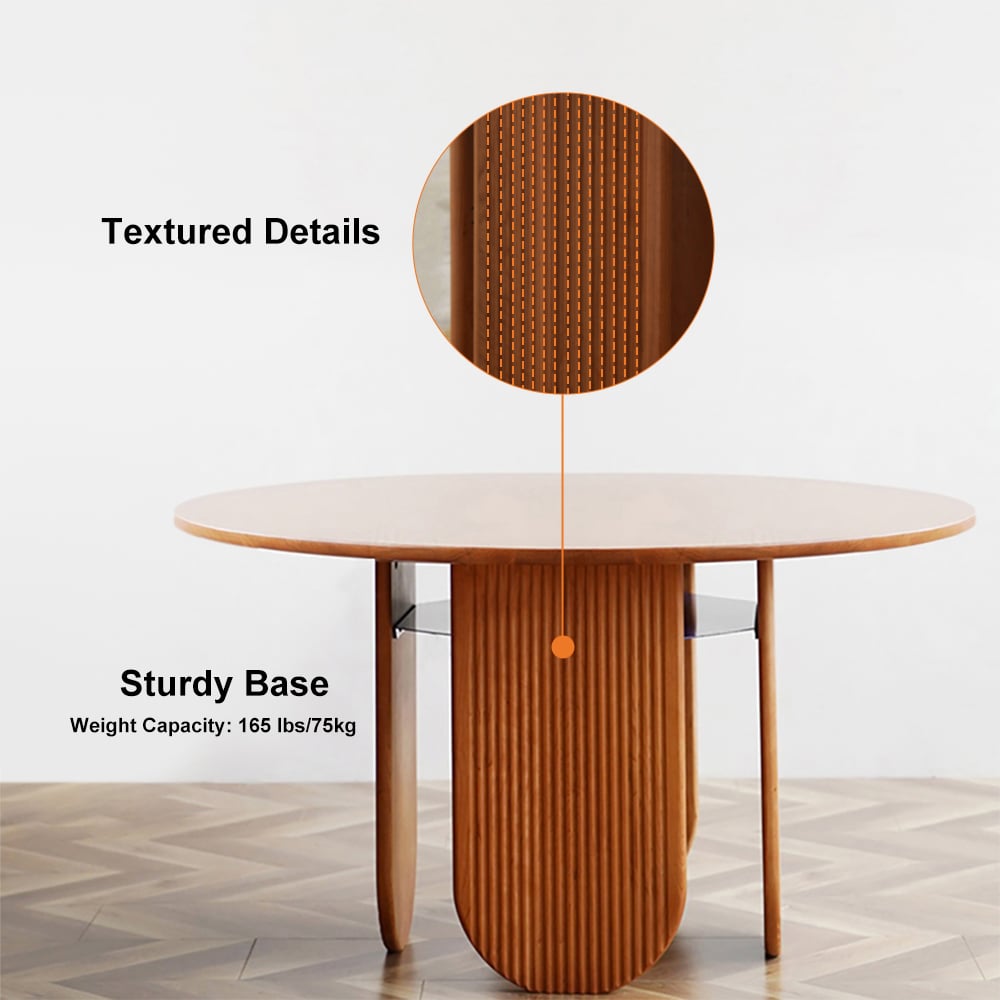 HMR - 35.4" Japandi Round Wood Dining Table with Storage Cherry Seats 2-4 People