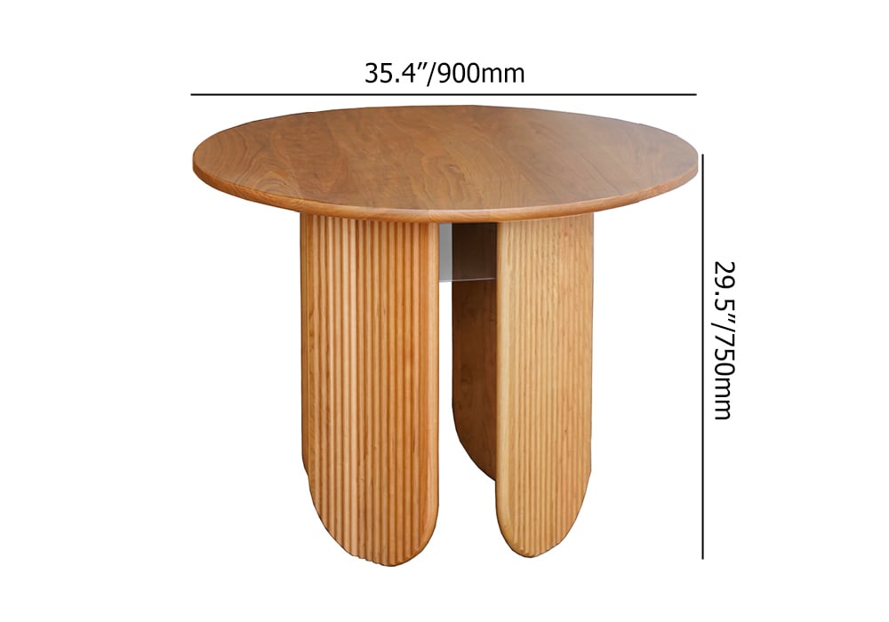 HMR - 35.4" Japandi Round Wood Dining Table with Storage Cherry Seats 2-4 People
