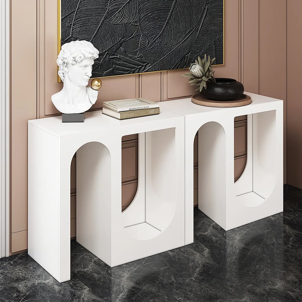 HMR - 63”Modern Arched Console Table White Wooden Entryway Table