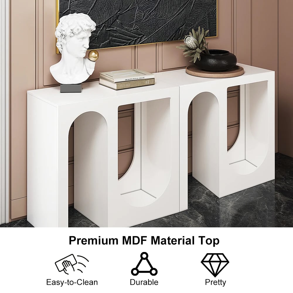 HMR - 63”Modern Arched Console Table White Wooden Entryway Table