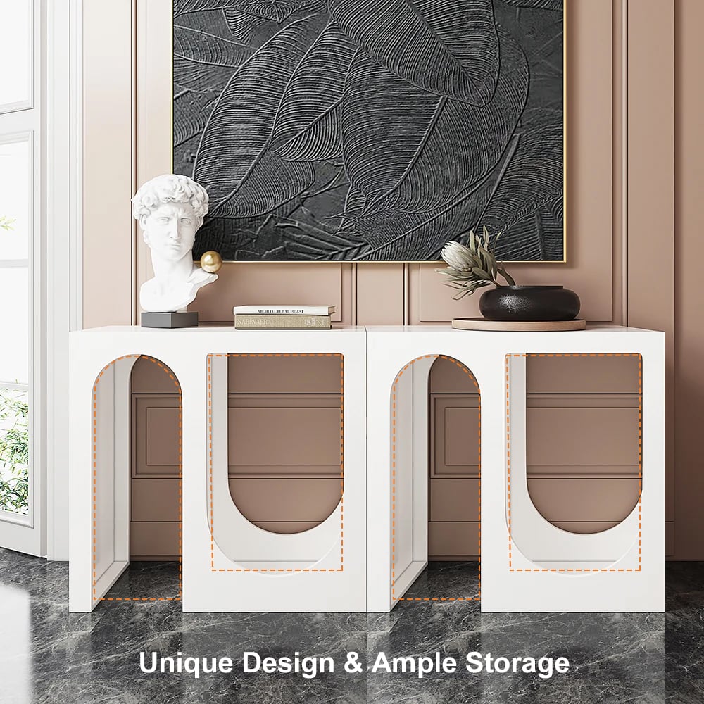HMR - 63”Modern Arched Console Table White Wooden Entryway Table