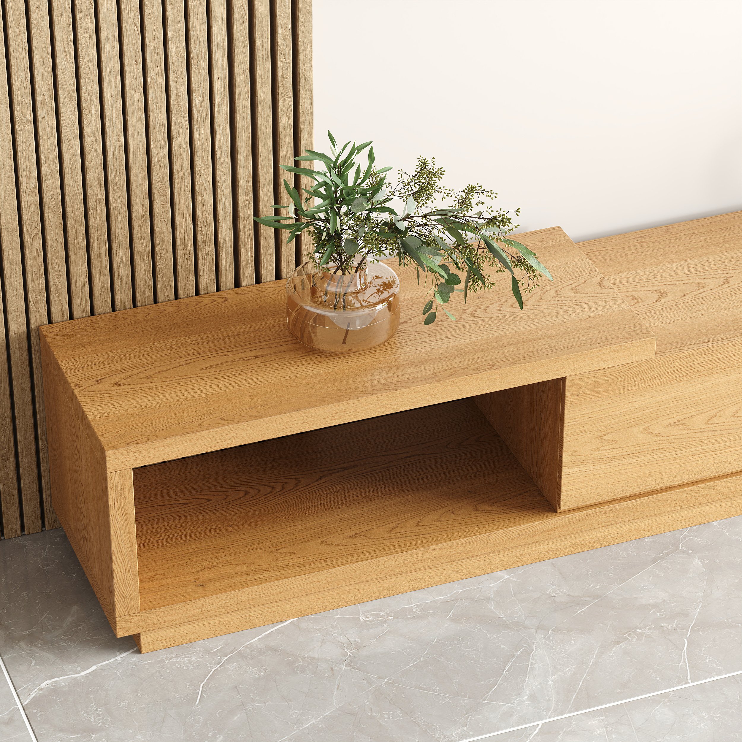 HMR Quoint Extendable TV Stand with 3 Drawers (71"-100") - Natural, MDF
