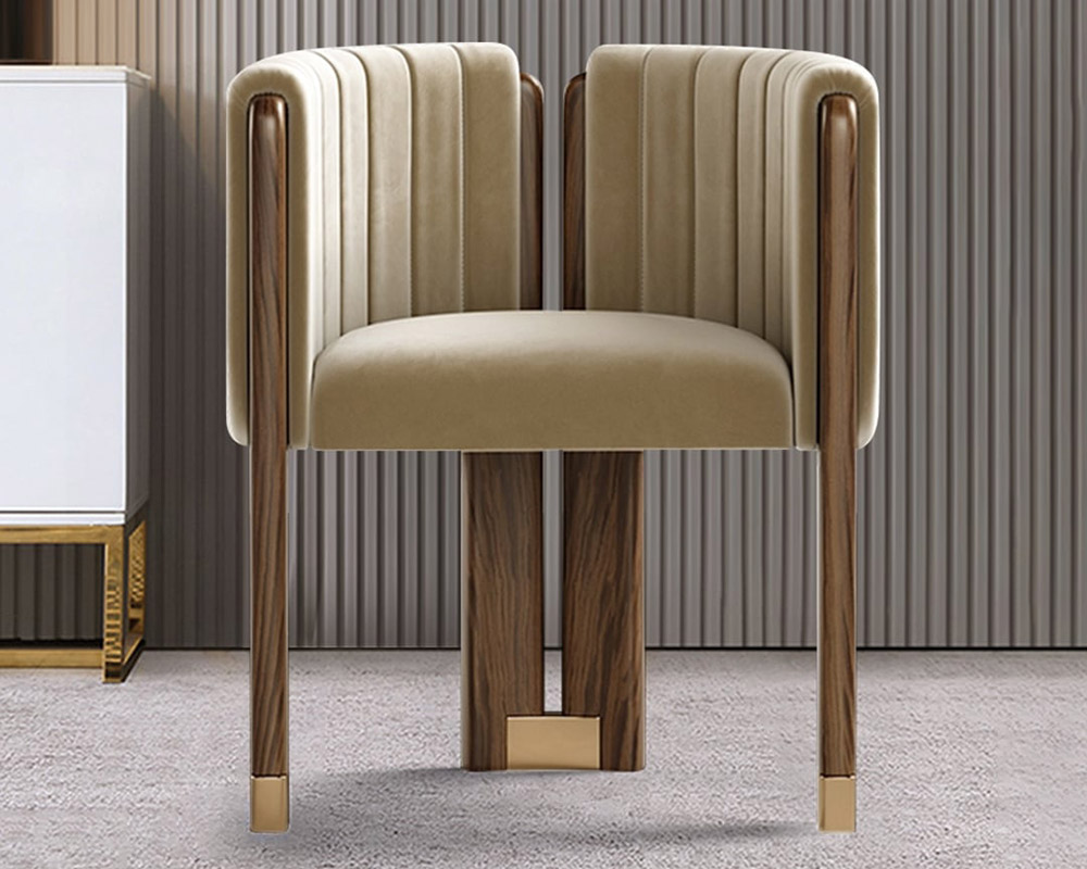 HMR - Velvet Fluted Upholstered Accent Chair with Wood Frame
