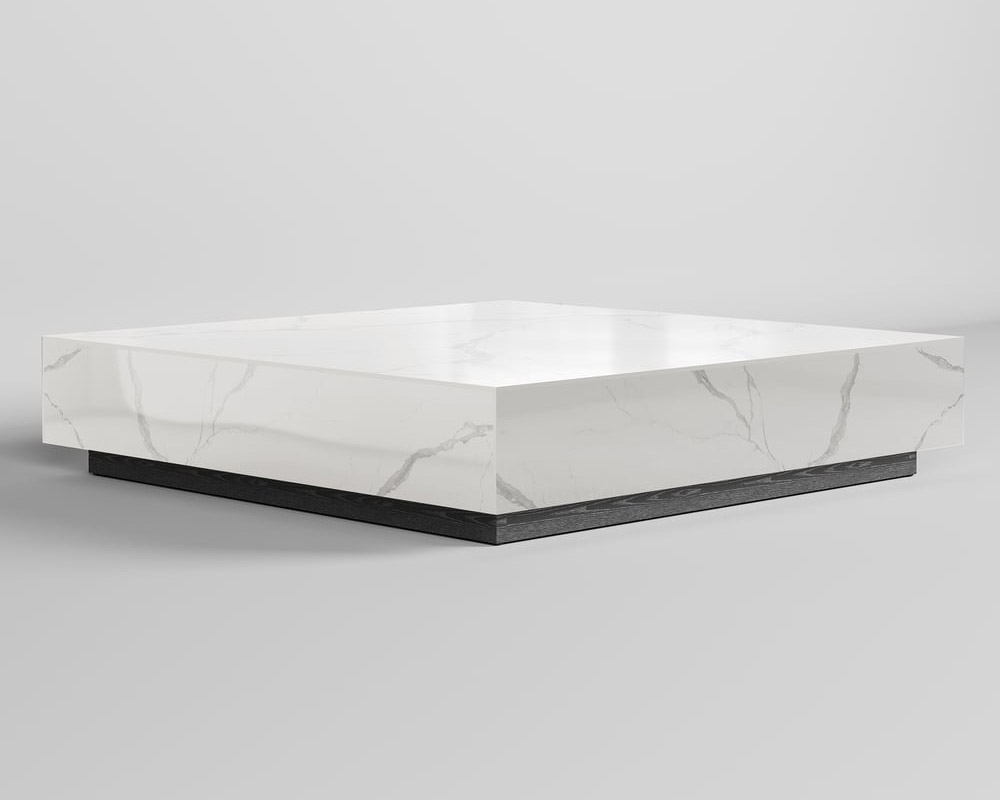 HMR Sintered Stone Electric Fireplace TV Stand & Coffee Table Set - White, 78.7"W x 15.4"D x 15.4"H