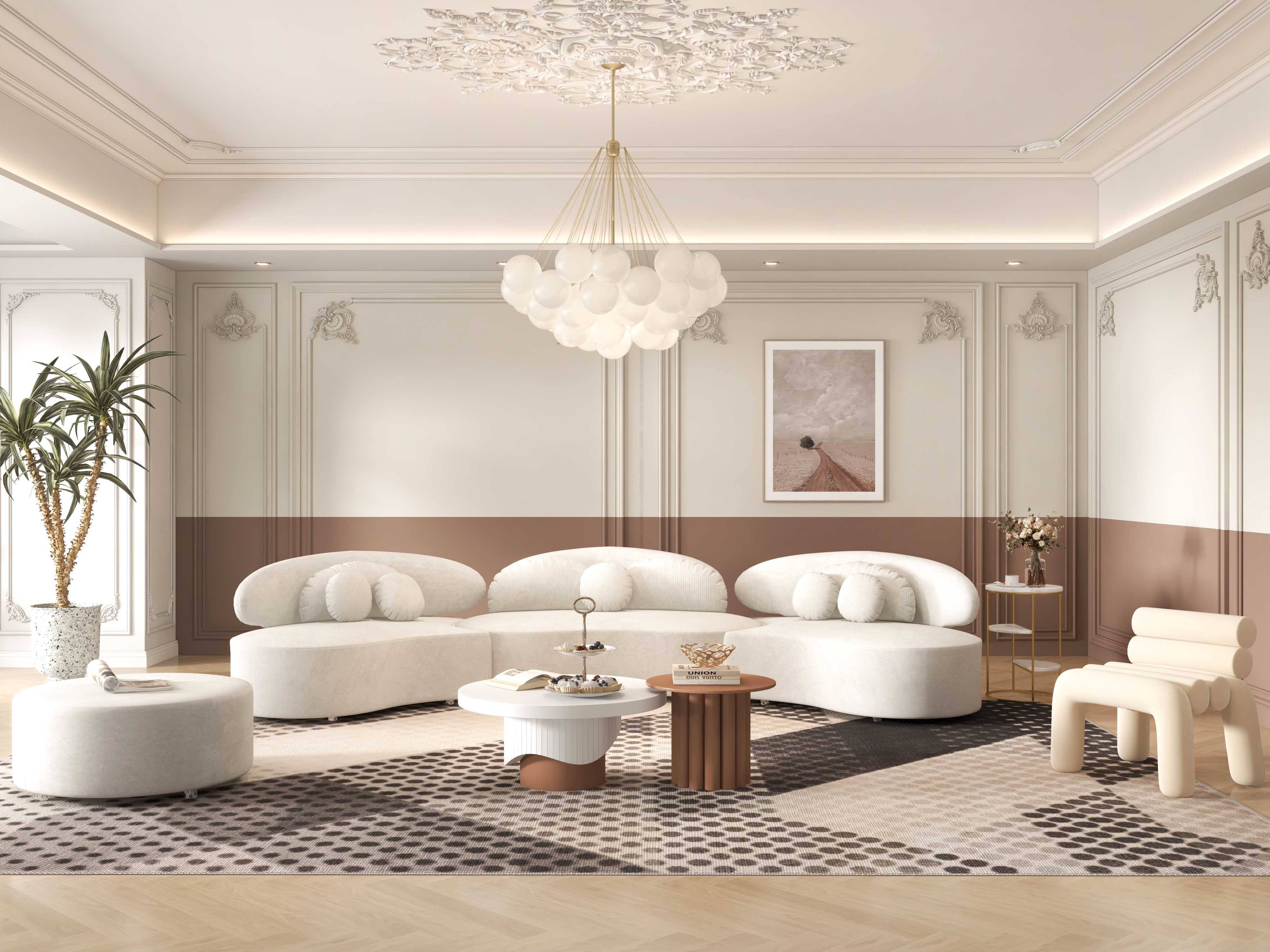 HMR - Yarnic 2-Piece Round Wood Coffee Table Set with Fluted Base in White & Walnut