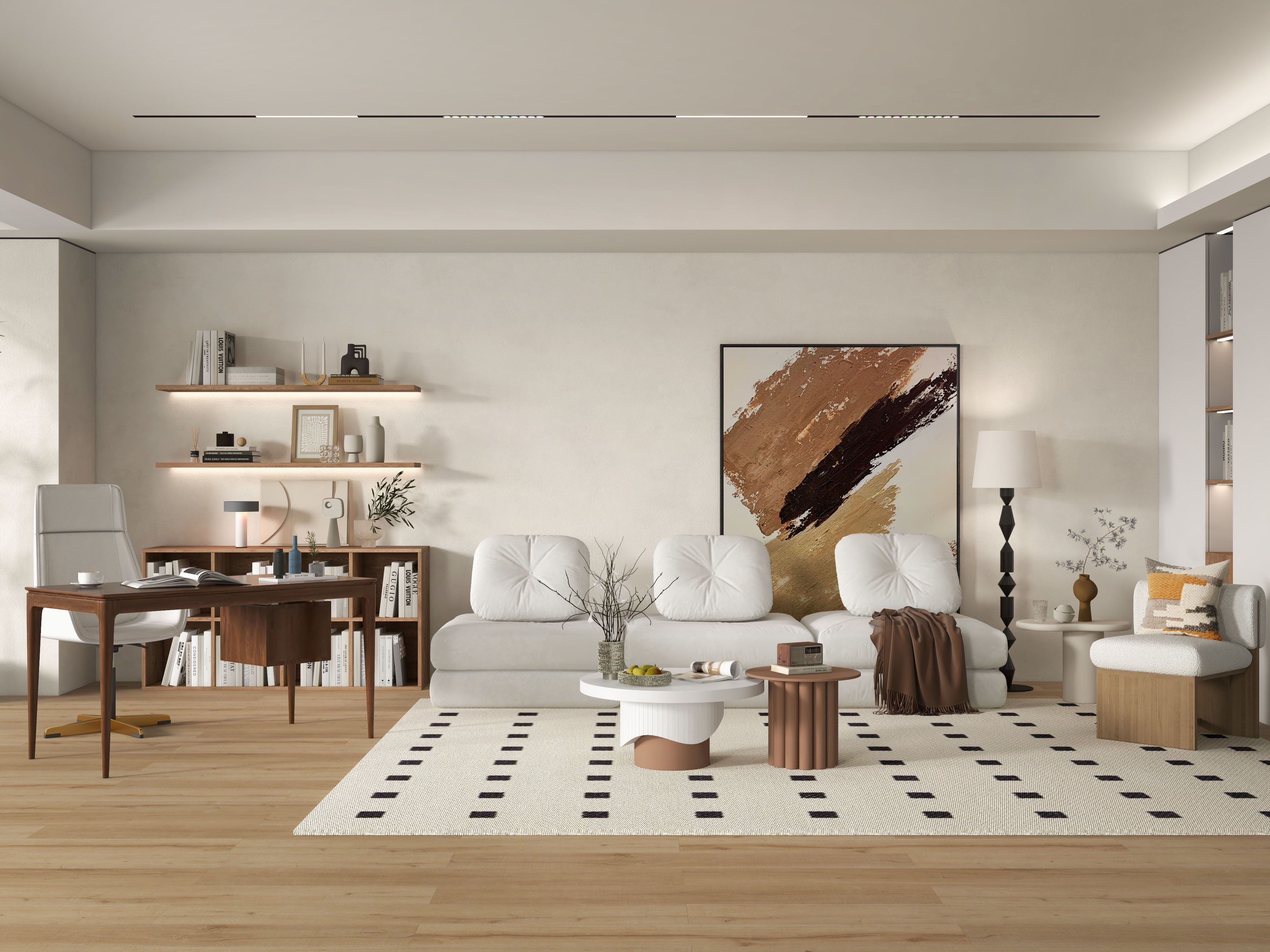 HMR - Yarnic 2-Piece Round Wood Coffee Table Set with Fluted Base in White & Walnut