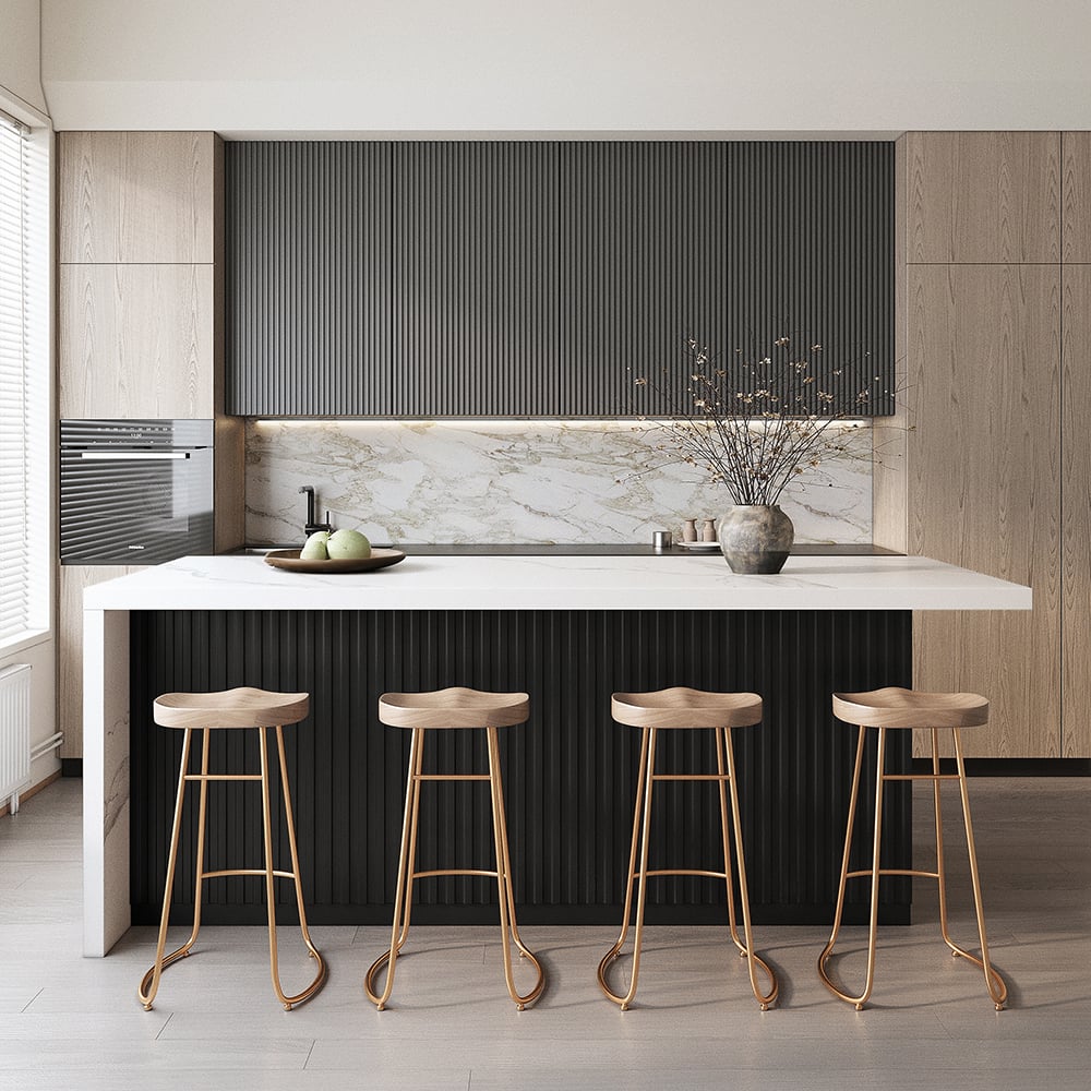 HMR Kitchen Island with Storage - White & Black, 72“/1830mm, Engineered Wood