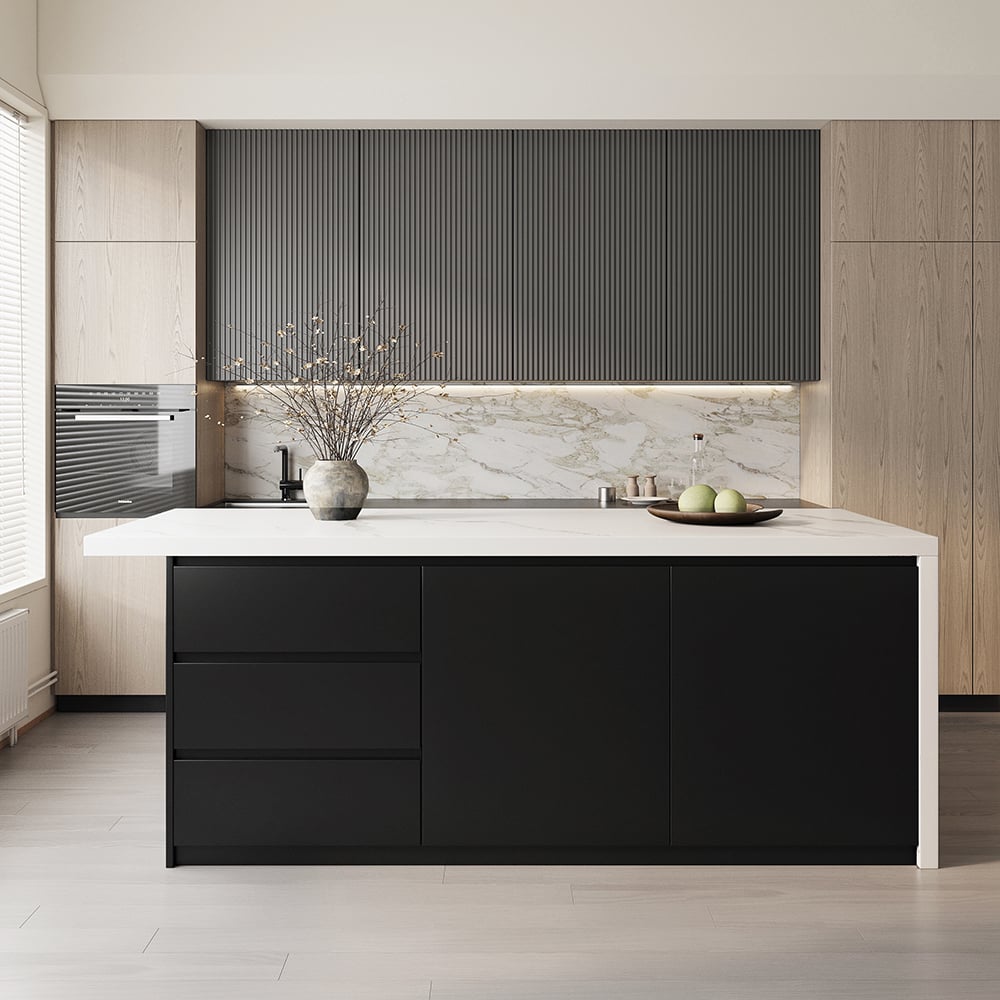 HMR Kitchen Island with Storage - White & Black, 72“/1830mm, Engineered Wood