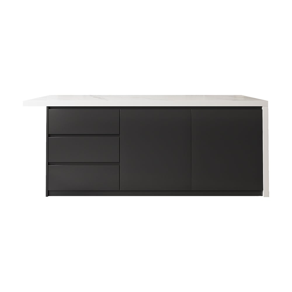 HMR Kitchen Island with Storage - White & Black, 72“/1830mm, Engineered Wood
