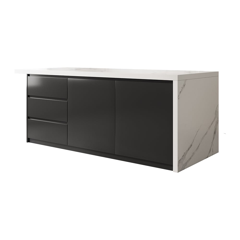 HMR Kitchen Island with Storage - White & Black, 72“/1830mm, Engineered Wood